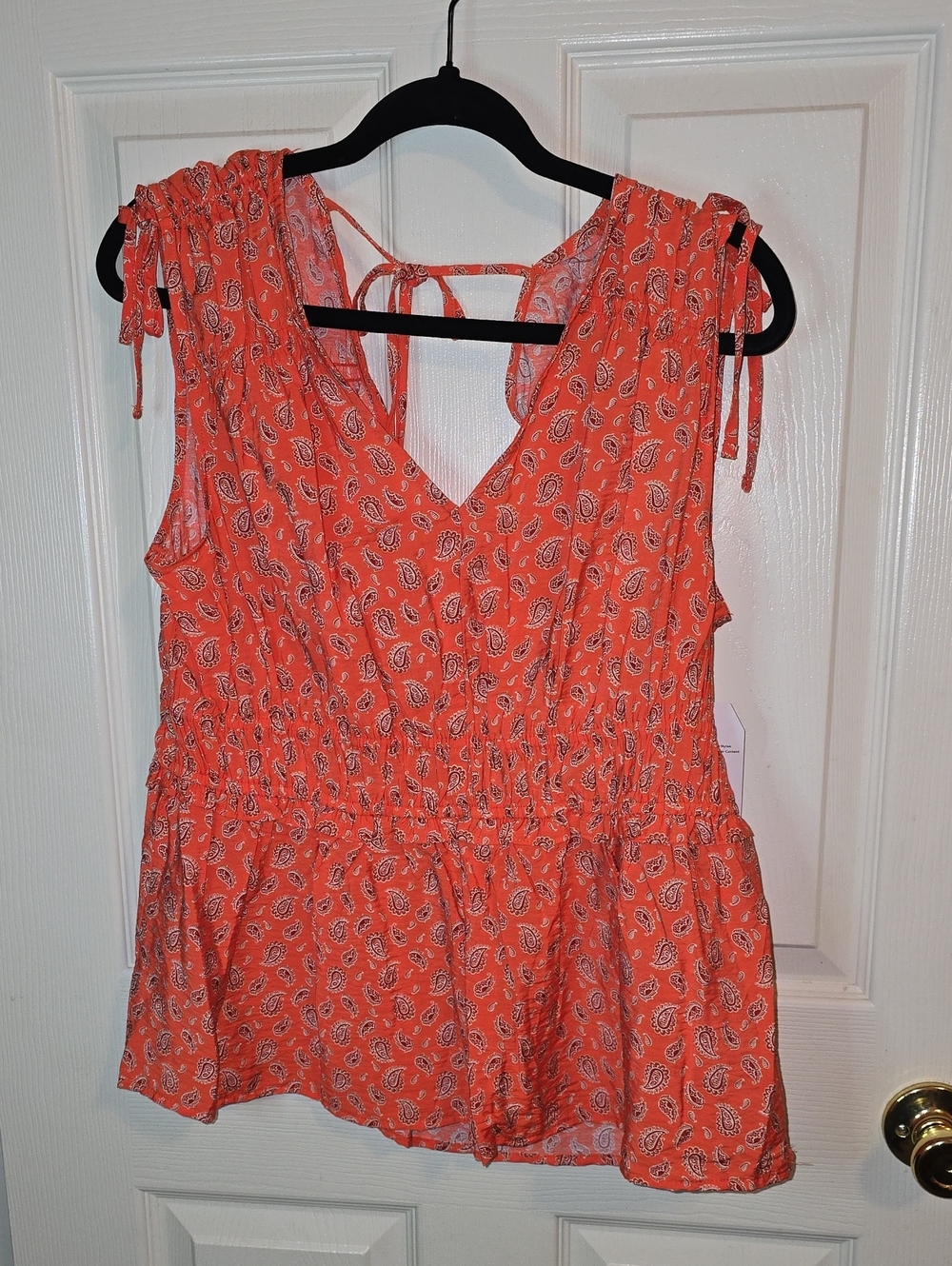 Time and Tru Coral Paisley Tie-Shoulder Peplum Camisole
